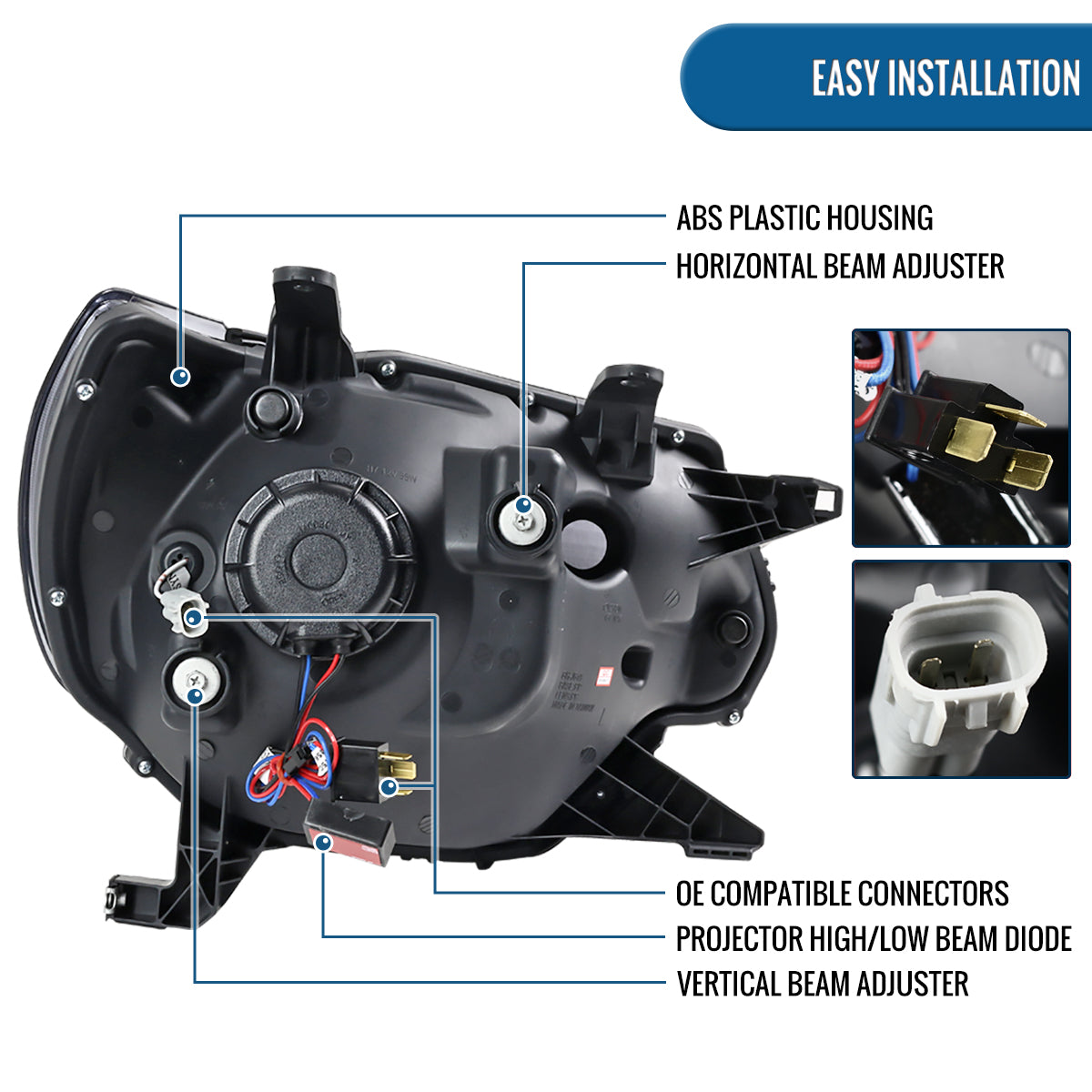 Ronnin - Fits 2012-2015 Toyota Tacoma Upgraded LED Tube Running Lights Projector Headlights Assembly Pair | Black