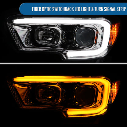 Ronnin - Fits 2016-2023 Toyota Tacoma Upgrade Replacement LED Switchback Turn Signals Tube Projector Halogen Headlights Assembly Pair | Chrome