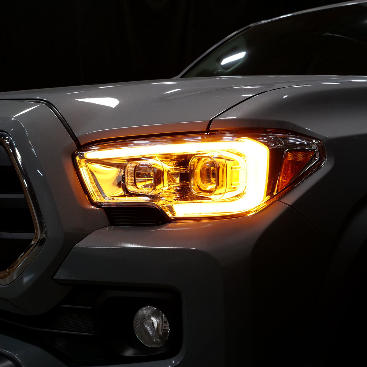 Ronnin - Fits 2016-2023 Toyota Tacoma Upgrade Replacement LED Switchback Turn Signals Tube Projector Halogen Headlights Assembly Pair | Chrome