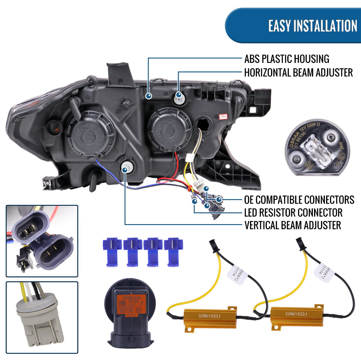 Ronnin - Fits 2016-2023 Toyota Tacoma Upgrade Replacement LED Switchback Turn Signals Tube Projector Halogen Headlights Assembly Pair | Chrome