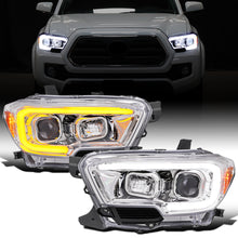 Ronnin - Fits 2016-2023 Toyota Tacoma Upgrade Replacement LED Switchback Turn Signals Tube Projector Halogen Headlights Assembly Pair | Chrome