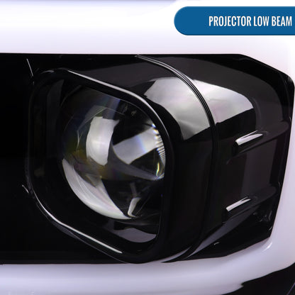 Ronnin - Fits 2016-2023 Toyota Tacoma Upgrade Replacement LED Switchback Turn Signals Tube Projector Halogen Headlights Assembly Pair | Gloss Black