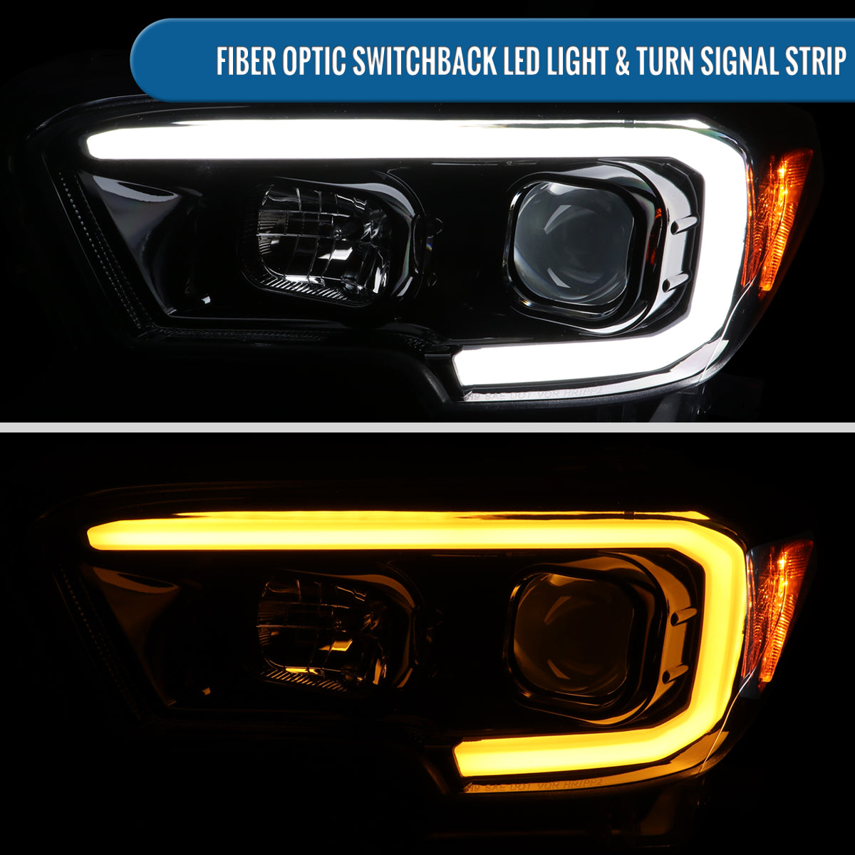 Ronnin - Fits 2016-2023 Toyota Tacoma Upgrade Replacement LED Switchback Turn Signals Tube Projector Halogen Headlights Assembly Pair | Black Smoke