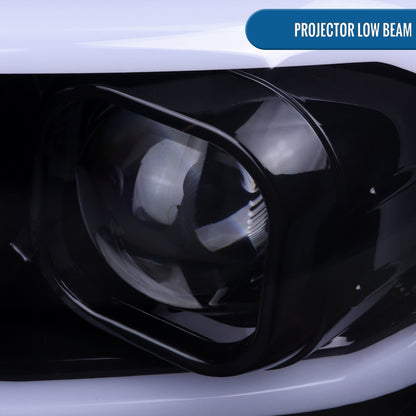 Ronnin - Fits 2016-2023 Toyota Tacoma Upgrade Replacement LED Switchback Turn Signals Tube Projector Halogen Headlights Assembly Pair | Black Smoke