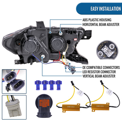 Ronnin - Fits 2016-2023 Toyota Tacoma Upgrade Replacement LED Switchback Turn Signals Tube Projector Halogen Headlights Assembly Pair | Black Smoke