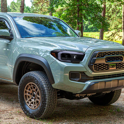 Ronnin - Fits 2016-2023 Toyota Tacoma Upgrade Replacement LED Switchback Turn Signals Tube Projector Halogen Headlights Assembly Pair | Black Smoke