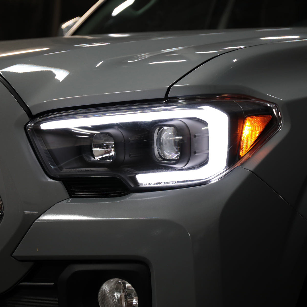 Ronnin - Fits 2016-2023 Toyota Tacoma Upgrade Replacement LED Switchback Turn Signals Tube Projector Halogen Headlights Assembly Pair | Black