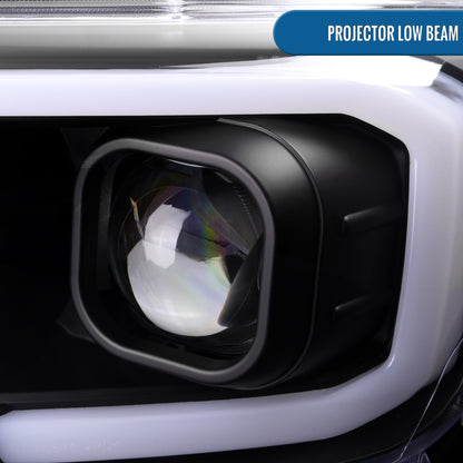 Ronnin - Fits 2016-2023 Toyota Tacoma Upgrade Replacement LED Switchback Turn Signals Tube Projector Halogen Headlights Assembly Pair | Black