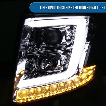 Ronnin - Fits 2015-2020 Chevy Tahoe Suburban 3500HD Upgraded Assembly LED Tube Projector Halogen Headlights Replacement Pair | Chrome
