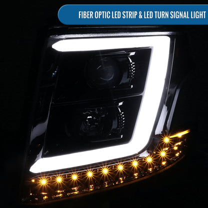 Ronnin - Fits 2015-2020 Chevy Tahoe Suburban 3500HD Upgraded Assembly LED Tube Projector Halogen Headlights Replacement Pair | Gloss Black