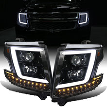 Ronnin - Fits 2015-2020 Chevy Tahoe Suburban 3500HD Upgraded Assembly LED Tube Projector Halogen Headlights Replacement Pair | Gloss Black