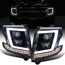 Ronnin - Fits 2015-2020 Chevy Tahoe Suburban 3500HD Upgraded Assembly LED Tube Projector Halogen Headlights Replacement Pair | Black Smoke