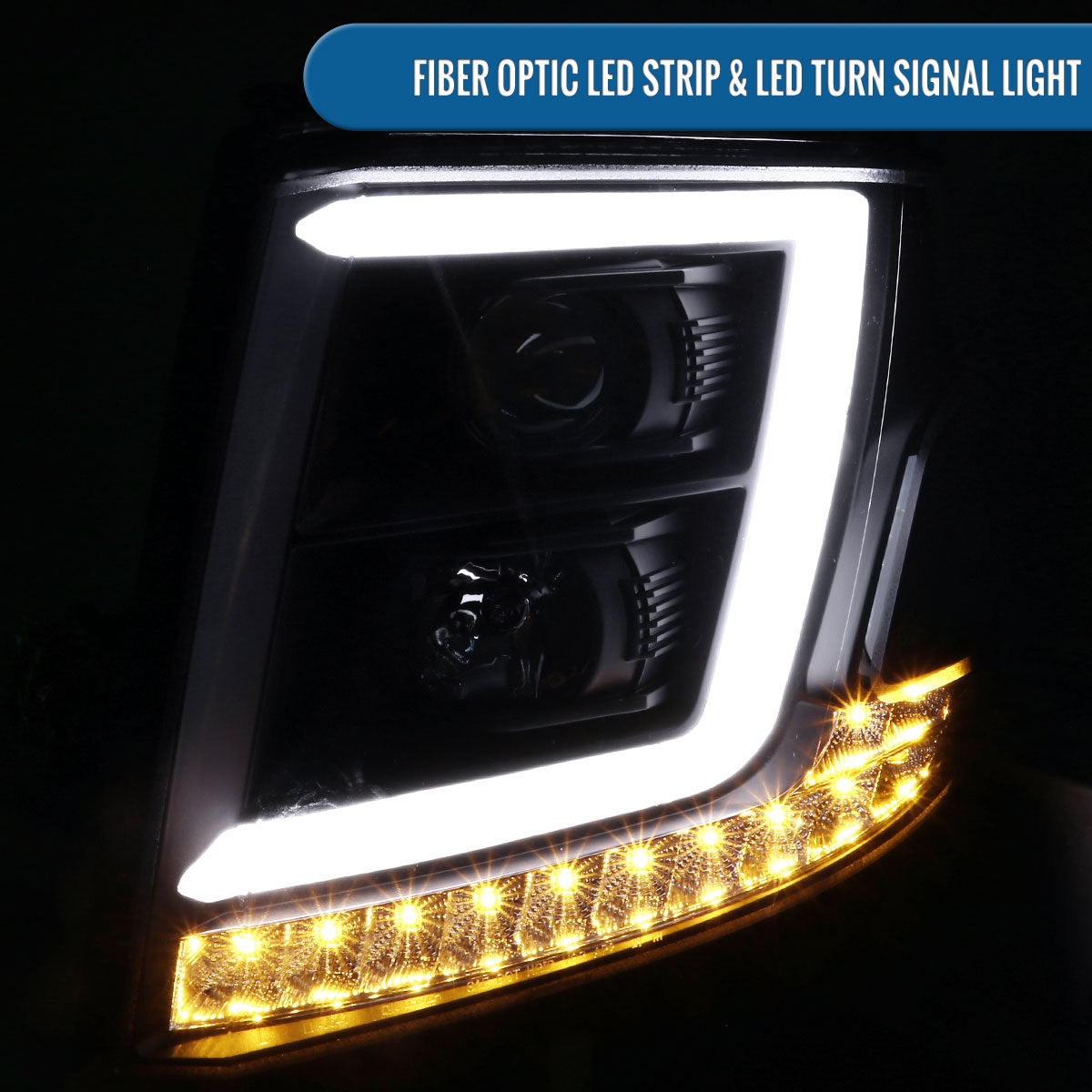 Ronnin - Fits 2015-2020 Chevy Tahoe Suburban 3500HD Upgraded Assembly LED Tube Projector Halogen Headlights Replacement Pair | Black