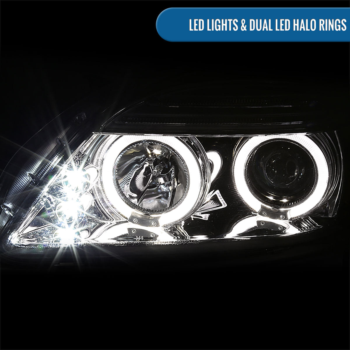 Ronnin - Fits 2005-2010 Scion tC LED Halo Rims Projector Headlights Upgrade Assembly Pair | Chrome