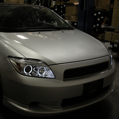 Ronnin - Fits 2005-2010 Scion tC LED Halo Rims Projector Headlights Upgrade Assembly Pair | Chrome