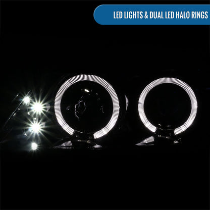 Ronnin - Fits 2005-2010 Scion tC LED Halo Rims Projector Headlights Upgrade Assembly Pair | Gloss Black