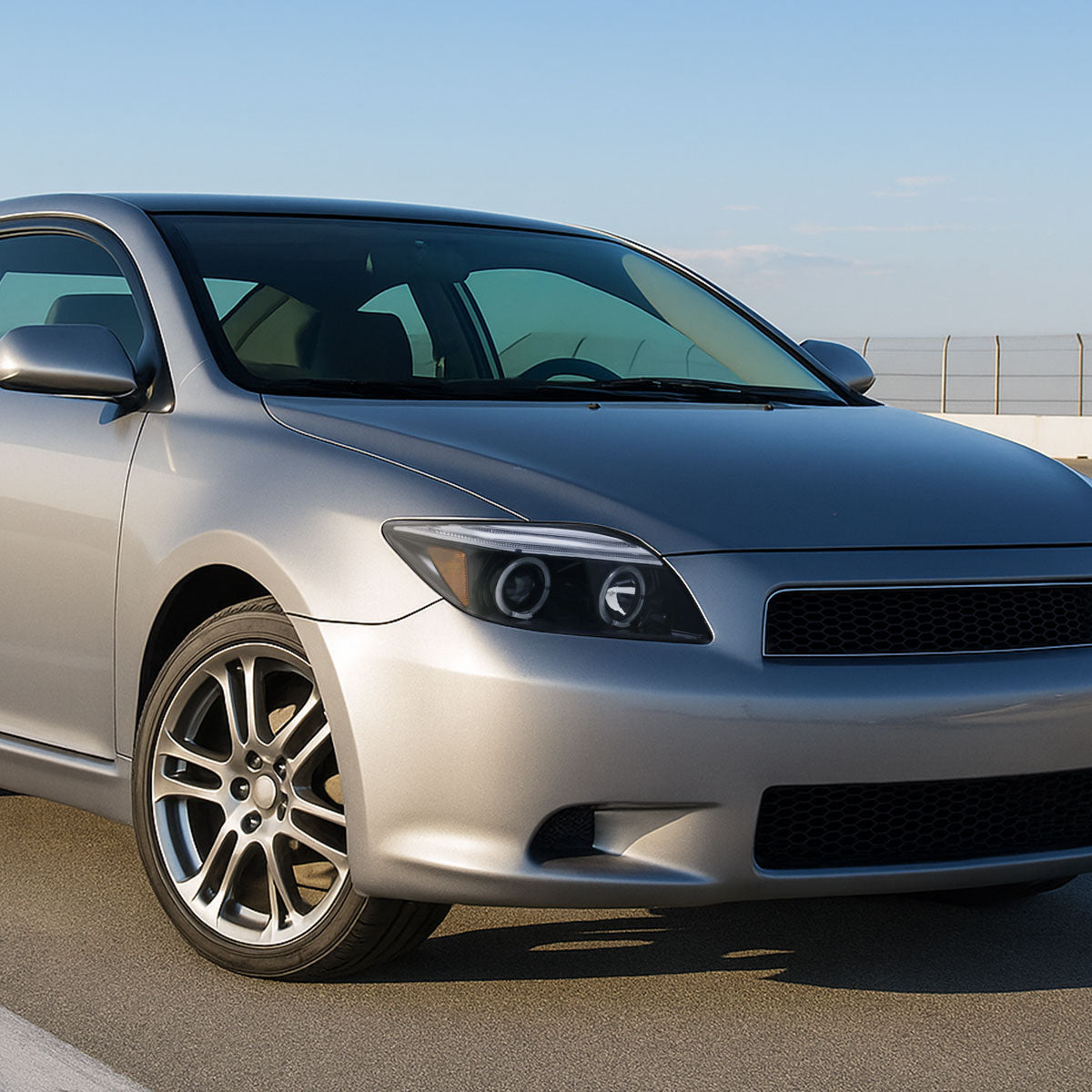 Ronnin - Fits 2005-2010 Scion tC LED Halo Rims Projector Headlights Upgrade Assembly Pair | Gloss Black