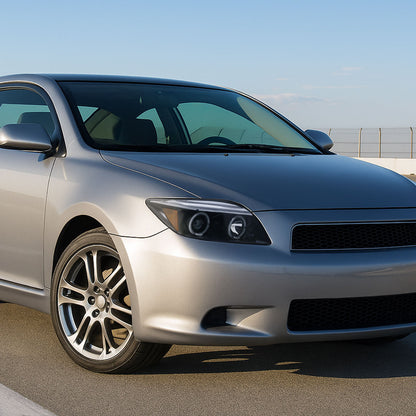 Ronnin - Fits 2005-2010 Scion tC LED Halo Rims Projector Headlights Upgrade Assembly Pair | Gloss Black