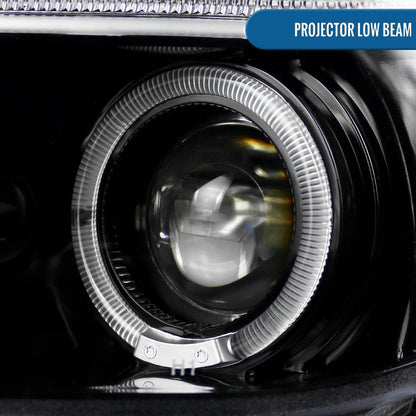 Ronnin - Fits 2005-2010 Scion tC LED Halo Rims Projector Headlights Upgrade Assembly Pair | Gloss Black