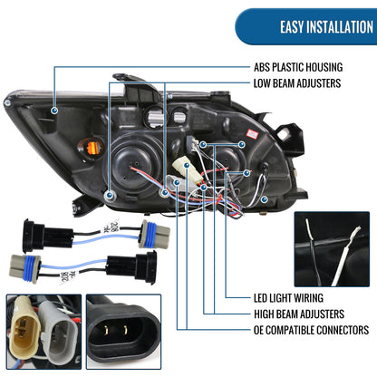 Ronnin - Fits 2005-2010 Scion tC LED Halo Rims Projector Headlights Upgrade Assembly Pair | Gloss Black