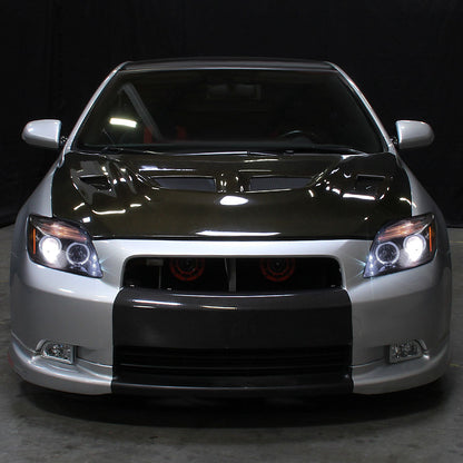 Ronnin - Fits 2005-2010 Scion tC LED Halo Rims Projector Headlights Upgrade Assembly Pair | Gloss Black