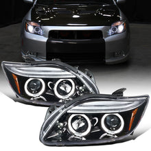 Ronnin - Fits 2005-2010 Scion tC LED Halo Rims Projector Headlights Upgrade Assembly Pair | Gloss Black