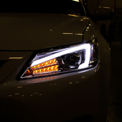Ronnin - Se adapta a Scion tC 2011-2013 Luces direccionales LED de repuesto mejoradas Montaje de faros delanteros con proyector Par | Cromado