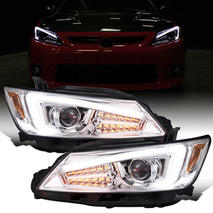 Ronnin - Se adapta a Scion tC 2011-2013 Luces direccionales LED de repuesto mejoradas Montaje de faros delanteros con proyector Par | Cromado