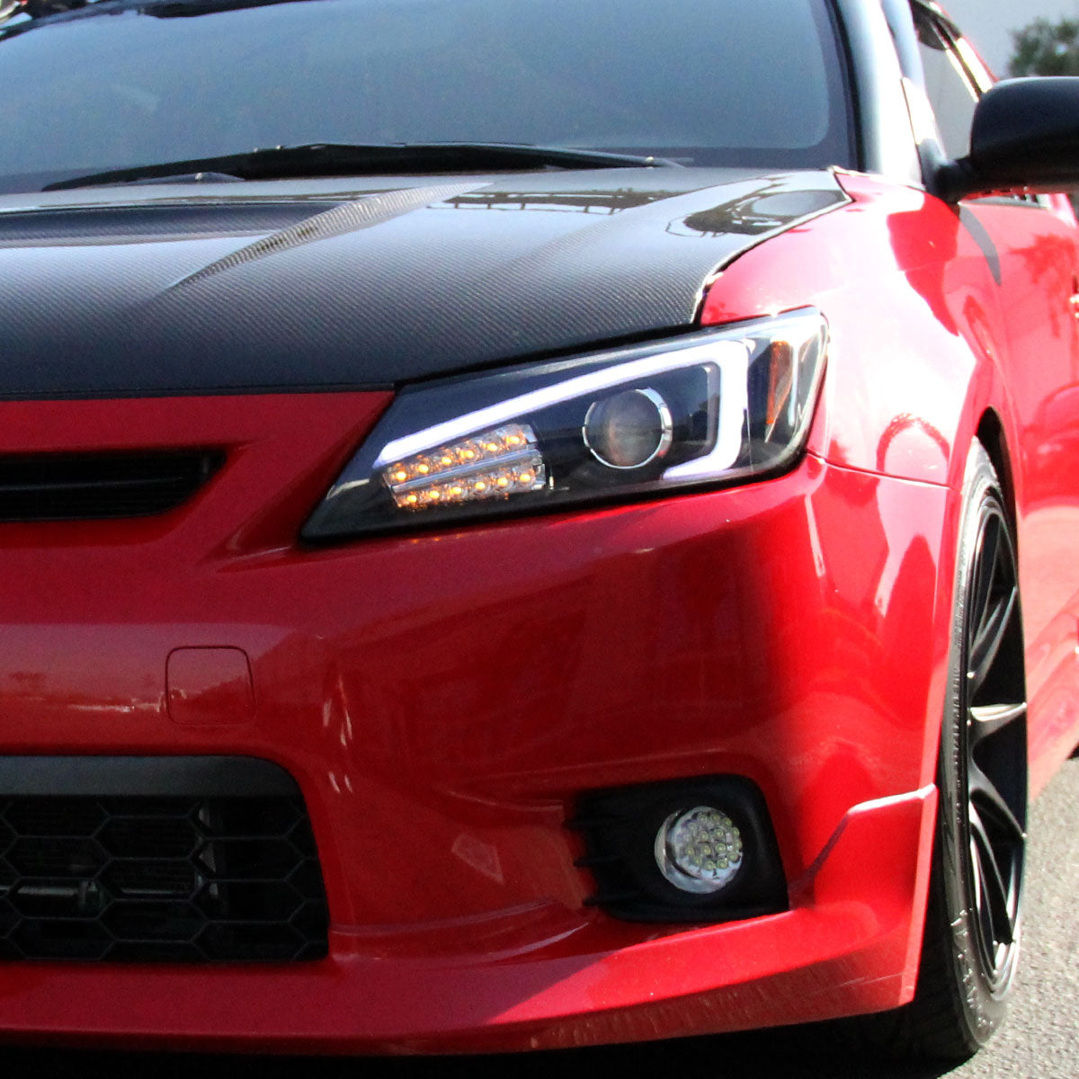 Ronnin - Se adapta a Scion tC 2011-2013, par de conjunto de faros delanteros con proyector LED de repuesto mejorado para intermitentes | Negro