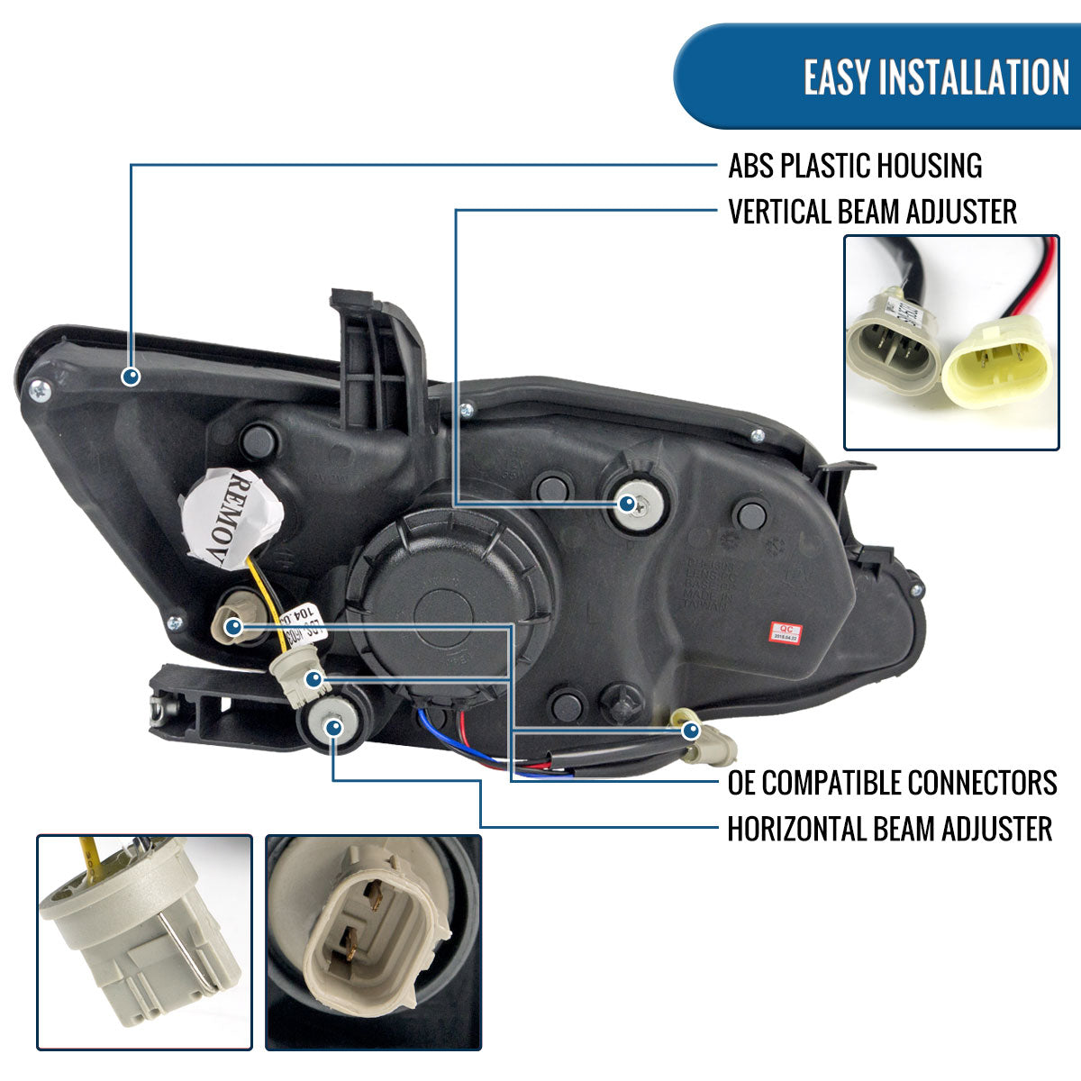 Ronnin - Se adapta a Scion tC 2011-2013, par de conjunto de faros delanteros con proyector LED de repuesto mejorado para intermitentes | Negro