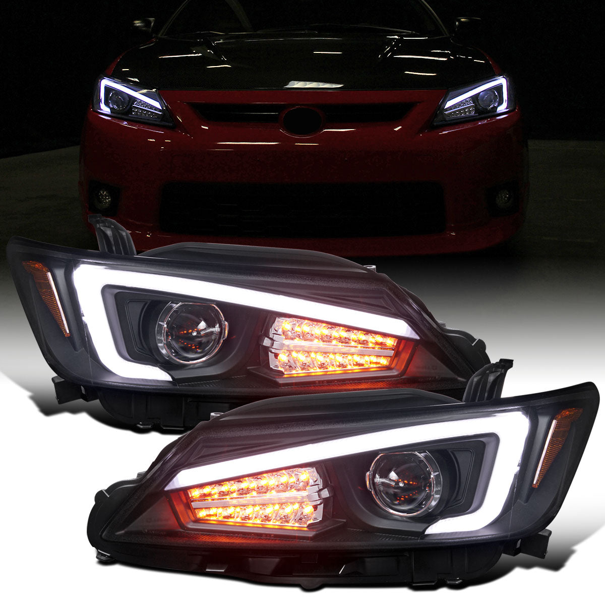Ronnin - Se adapta a Scion tC 2011-2013, par de conjunto de faros delanteros con proyector LED de repuesto mejorado para intermitentes | Negro