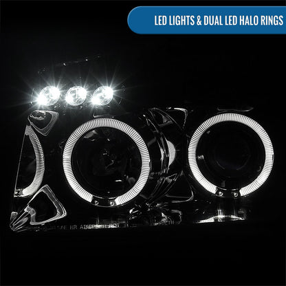 Ronnin - Fits 2004-2015 Nissan Armada Titan Upgraded Assembly LED Dual Halo Rims Projector Headlights Replacement Pair | Chrome