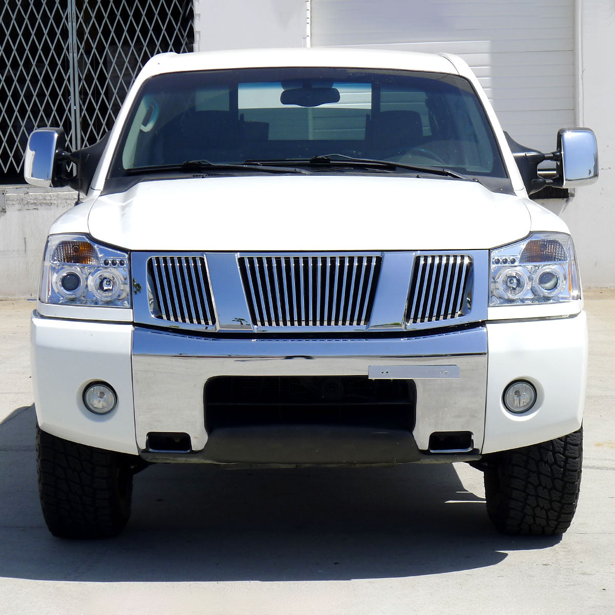 Ronnin - Fits 2004-2015 Nissan Armada Titan Upgraded Assembly LED Dual Halo Rims Projector Headlights Replacement Pair | Chrome