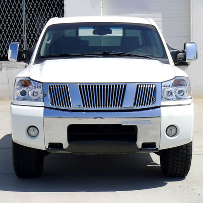 Ronnin - Fits 2004-2015 Nissan Armada Titan Upgraded Assembly LED Dual Halo Rims Projector Headlights Replacement Pair | Chrome