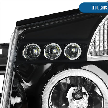 Ronnin - Fits 2004-2015 Nissan Armada Titan Upgraded Assembly LED Dual Halo Rims Projector Headlights Replacement Pair | Gloss Black