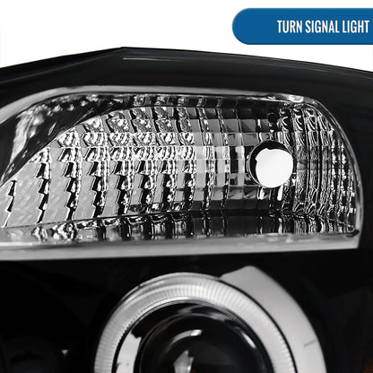 Ronnin - Fits 2004-2015 Nissan Armada Titan Upgraded Assembly LED Dual Halo Rims Projector Headlights Replacement Pair | Gloss Black