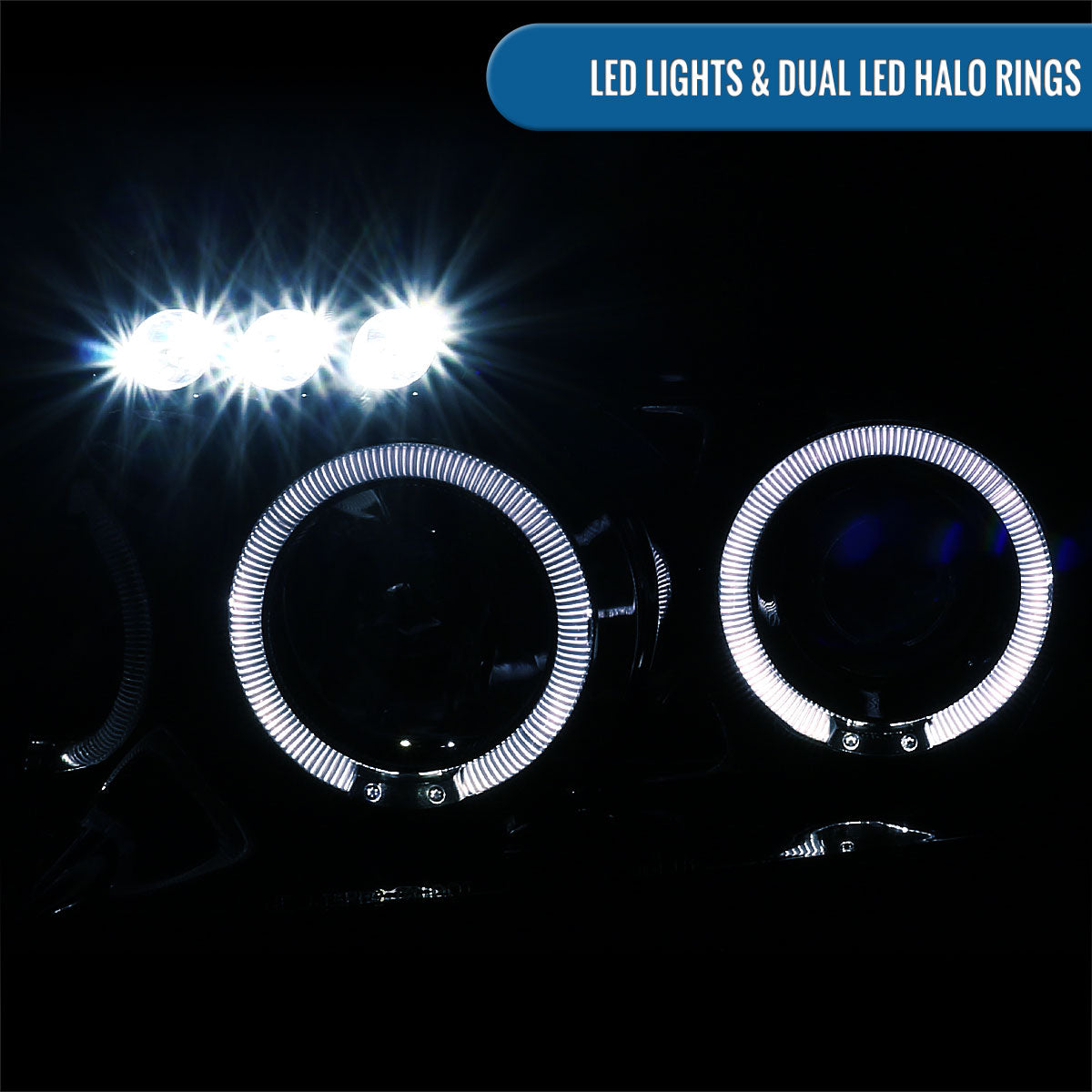 Ronnin - Fits 2004-2015 Nissan Armada Titan Upgraded Assembly LED Dual Halo Rims Projector Headlights Replacement Pair | Black Smoke