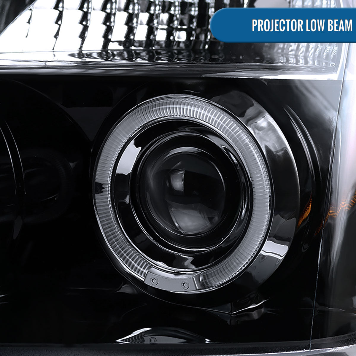 Ronnin - Fits 2004-2015 Nissan Armada Titan Upgraded Assembly LED Dual Halo Rims Projector Headlights Replacement Pair | Black Smoke