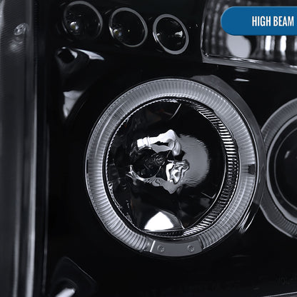 Ronnin - Fits 2004-2015 Nissan Armada Titan Upgraded Assembly LED Dual Halo Rims Projector Headlights Replacement Pair | Black Smoke