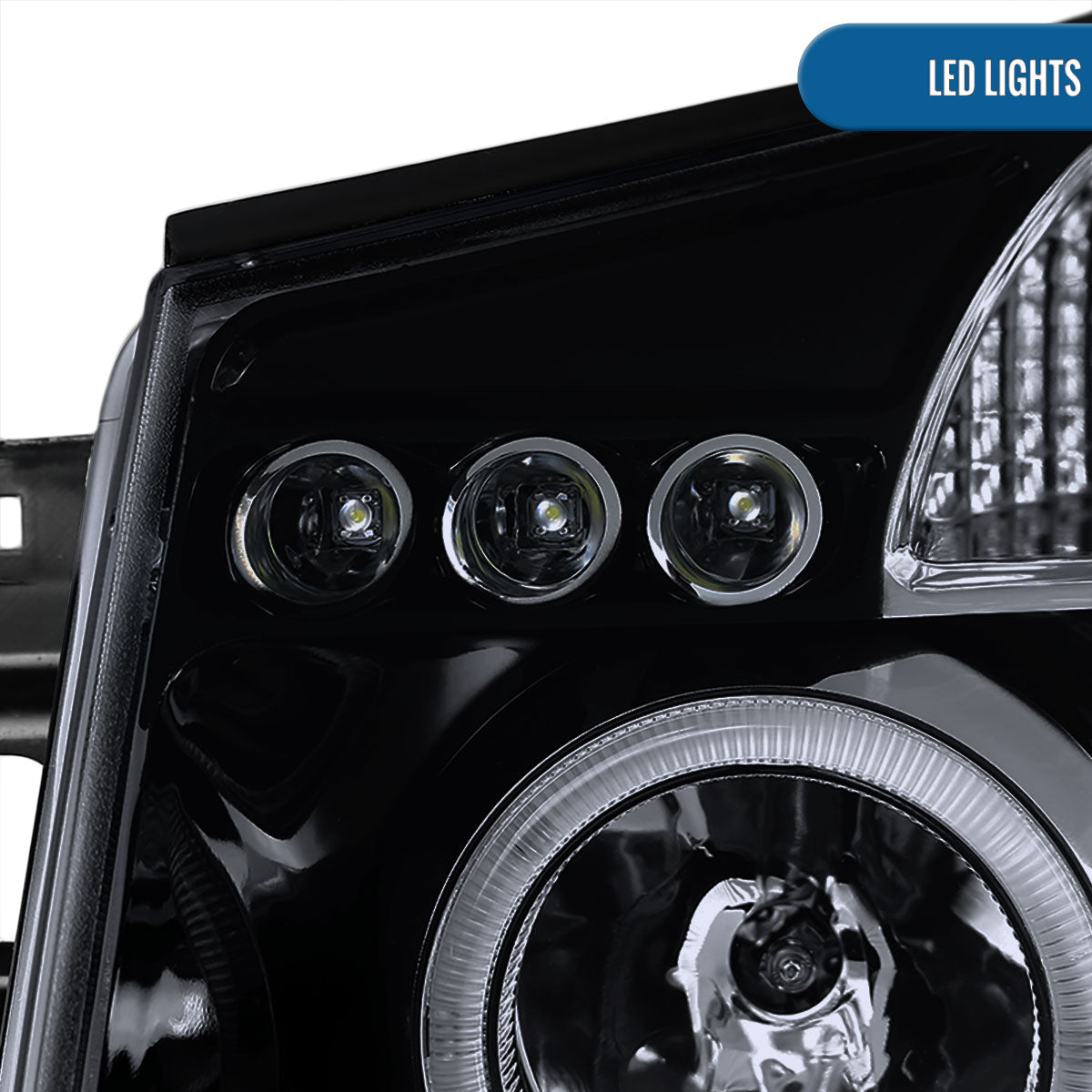 Ronnin - Fits 2004-2015 Nissan Armada Titan Upgraded Assembly LED Dual Halo Rims Projector Headlights Replacement Pair | Black Smoke