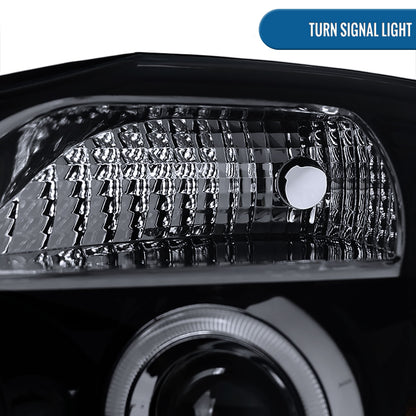 Ronnin - Fits 2004-2015 Nissan Armada Titan Upgraded Assembly LED Dual Halo Rims Projector Headlights Replacement Pair | Black Smoke