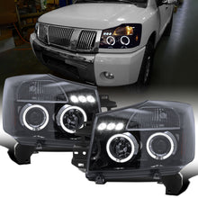 Ronnin - Fits 2004-2015 Nissan Armada Titan Upgraded Assembly LED Dual Halo Rims Projector Headlights Replacement Pair | Black Smoke