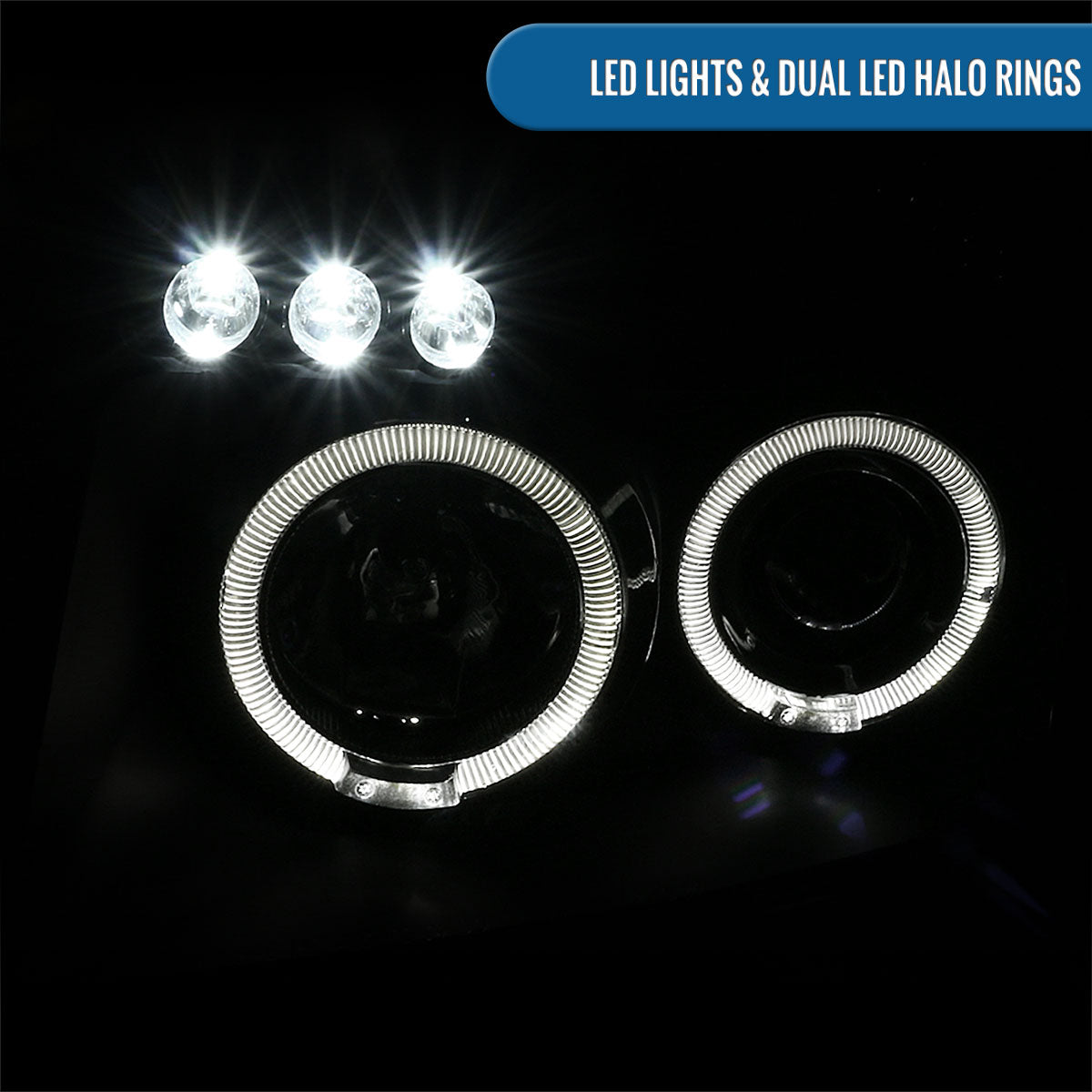 Ronnin - Fits 2004-2015 Nissan Armada Titan Upgraded Assembly LED Dual Halo Rims Projector Headlights Replacement Pair | Black