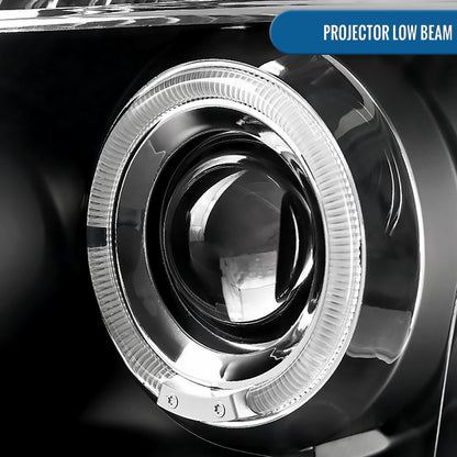 Ronnin - Fits 2004-2015 Nissan Armada Titan Upgraded Assembly LED Dual Halo Rims Projector Headlights Replacement Pair | Black