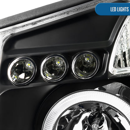 Ronnin - Fits 2004-2015 Nissan Armada Titan Upgraded Assembly LED Dual Halo Rims Projector Headlights Replacement Pair | Black