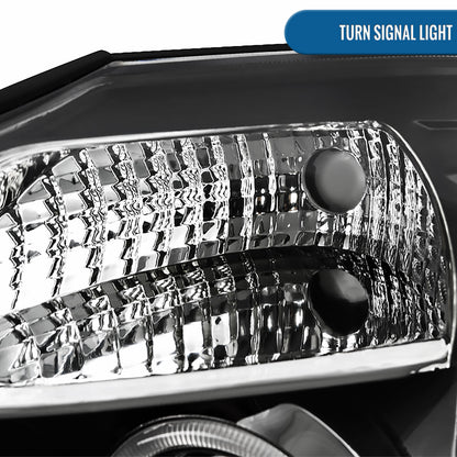 Ronnin - Fits 2004-2015 Nissan Armada Titan Upgraded Assembly LED Dual Halo Rims Projector Headlights Replacement Pair | Black