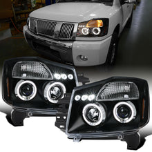 Ronnin - Fits 2004-2015 Nissan Armada Titan Upgraded Assembly LED Dual Halo Rims Projector Headlights Replacement Pair | Black