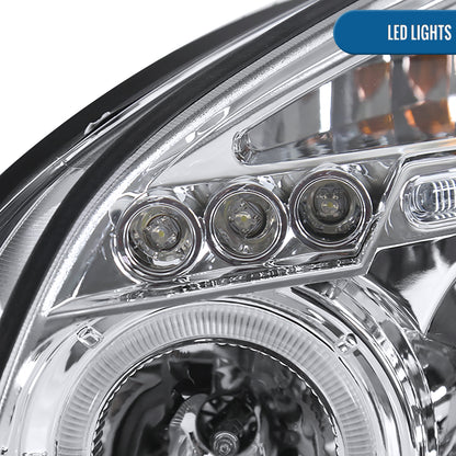 Ronnin - Fits 2005-2009 Hyundai Tucson LED Halo Rim Running Lights Projector Headlights Upgrade Assembly Pair | Chrome