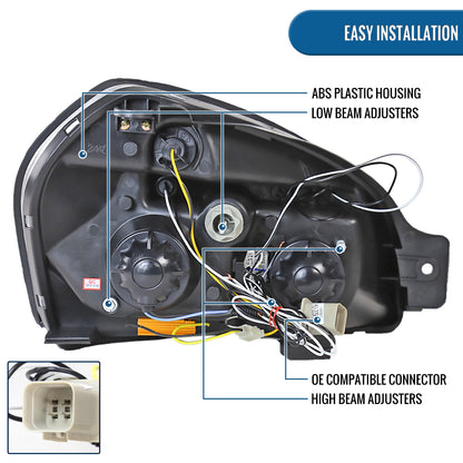 Ronnin - Fits 2005-2009 Hyundai Tucson LED Halo Rim Running Lights Projector Headlights Upgrade Assembly Pair | Chrome