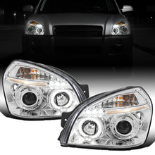 Ronnin - Fits 2005-2009 Hyundai Tucson LED Halo Rim Running Lights Projector Headlights Upgrade Assembly Pair | Chrome